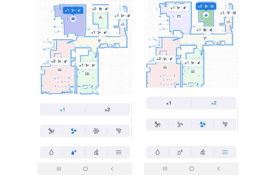 Adjusting the suction level individually for each room via the app.